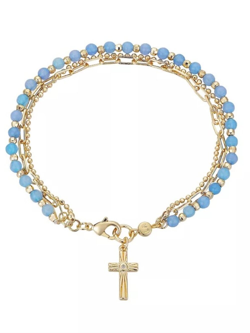 Love This Life Blue Quartz Bead Triple Strand Cross Bracelet